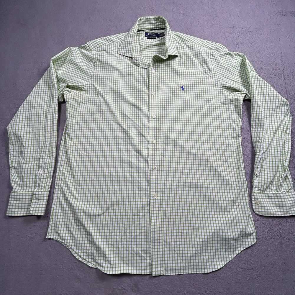 Polo Ralph Lauren Shirt Mens Large Green Gingham Button Down Performance Stretch